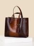 Crocodile Embossed Top Handle Bag