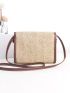 Mini Push Lock Contrast Binding Flap Straw Bag