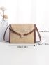 Mini Push Lock Contrast Binding Flap Straw Bag