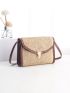 Mini Push Lock Contrast Binding Flap Straw Bag