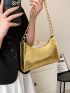 Metallic Crocodile Embossed Chain Baguette Bag