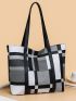 Pocket Front Design Colorblock Shoulder Tote Bag