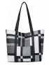 Pocket Front Design Colorblock Shoulder Tote Bag