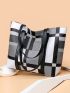 Pocket Front Design Colorblock Shoulder Tote Bag