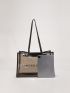 Clear Letter Graphic Contrast Binding Shoulder Tote Bag