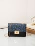 Mini Two Tone Glitter Detail Flap Square Bag