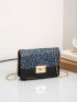 Mini Two Tone Glitter Detail Flap Square Bag