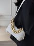 Crocodile Embossed Chain Baguette Bag