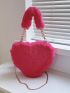 Heart Shaped Fluffy Novelty Bag With Bag Charm