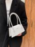 Litchi Embossed Letter Graphic Baguette Bag