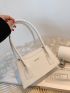 Litchi Embossed Letter Graphic Baguette Bag