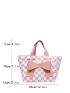 Checkered Pattern Bow Decor Shopper Bag