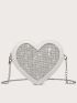 Mini Rhinestone Decor Chain Heart Design Novelty Bag