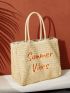 Large Capacity Letter Graphic Straw Bag