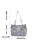 Jacquard Chain & Letter Patch Decor Shoulder Tote Bag