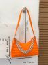 Neon Crocodile Embossed Chain Decor Baguette Bag