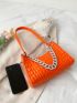 Neon Crocodile Embossed Chain Decor Baguette Bag