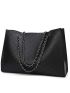 Stitch Detail Chain Shoulder Tote Bag With Inner Pouch