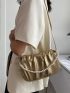 Ruched Detail Faux Pearl Decor Saddle Bag