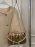 Ruched Detail Faux Pearl Decor Saddle Bag