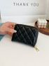 Metal Decor Quilted Zipper Around Small Wallet