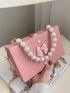 Mini Bow & Faux Pearl Decor Chain Box Bag