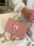 Mini Bow & Faux Pearl Decor Chain Box Bag