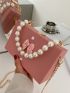 Mini Bow & Faux Pearl Decor Chain Box Bag