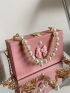 Mini Bow & Faux Pearl Decor Chain Box Bag