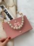 Mini Bow & Faux Pearl Decor Chain Box Bag