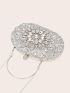 Mini Rhinestone & Gemstone Decor Chain Clip Top Box Bag