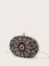 Mini Rhinestone & Gemstone Decor Chain Clip Top Box Bag