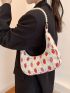 Strawberry Pattern Faux Pearl Decor Hobo Bag