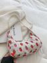 Strawberry Pattern Faux Pearl Decor Hobo Bag