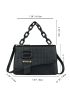 Crocodile Embossed Buckle Decor Flap Square Bag