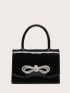 Mini Rhinestone Bow Decor Top Handle Flap Chain Square Bag