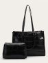 Crocodile Embossed Shoulder Tote Bag