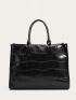 Crocodile Embossed Shoulder Tote Bag