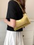 Metallic Crocodile Embossed Chain Baguette Bag