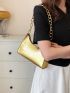 Metallic Crocodile Embossed Chain Baguette Bag