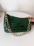 Crocodile Embossed Chain Baguette Bag