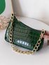 Crocodile Embossed Chain Baguette Bag