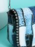 Geometric Graphic Studded Detail Colorblock Square Bag