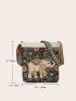 Floral & Elephant Pattern Square Bag