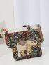 Floral & Elephant Pattern Square Bag