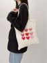 Heart Print Canvas Shopper Bag