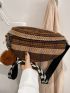 Pom-Pom Detail Plaid Pattern Colorblock Waist Bag