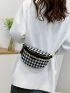 Two Tone Houndstooth Pattern Chain Decor Waist Bag