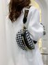 Two Tone Houndstooth Pattern Chain Decor Waist Bag