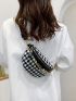 Two Tone Houndstooth Pattern Chain Decor Waist Bag